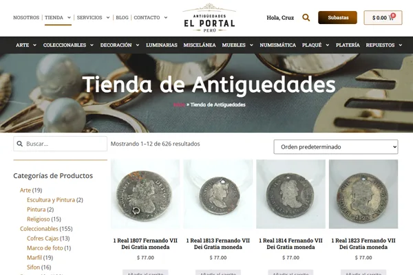 Sistema de subastas de Tienda de Antigüedades